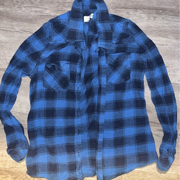 Blue Checked Unisex Flannel - Picture 2 of 5